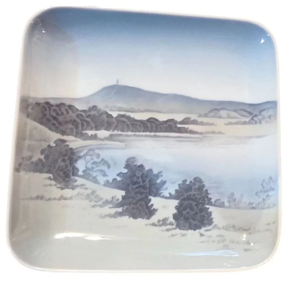 2‎ Vintage Tinket Dishes Royal Copenhagen Square Porcelain Landscape Scenes 4.5